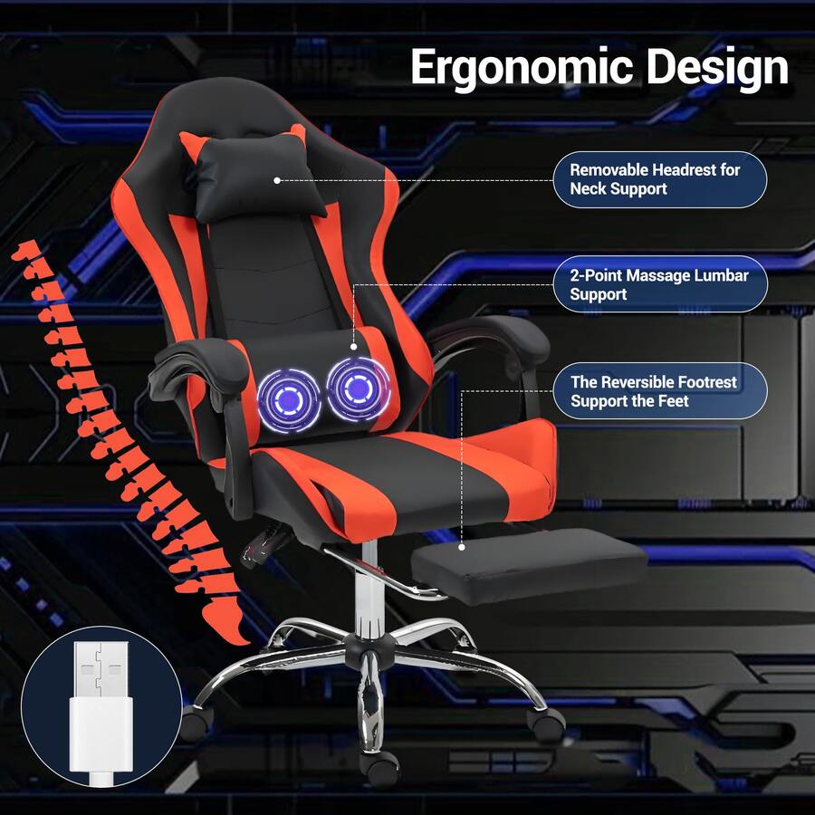 Kursi Gaming dengan Penyangga  - Massage ulasan dan harga